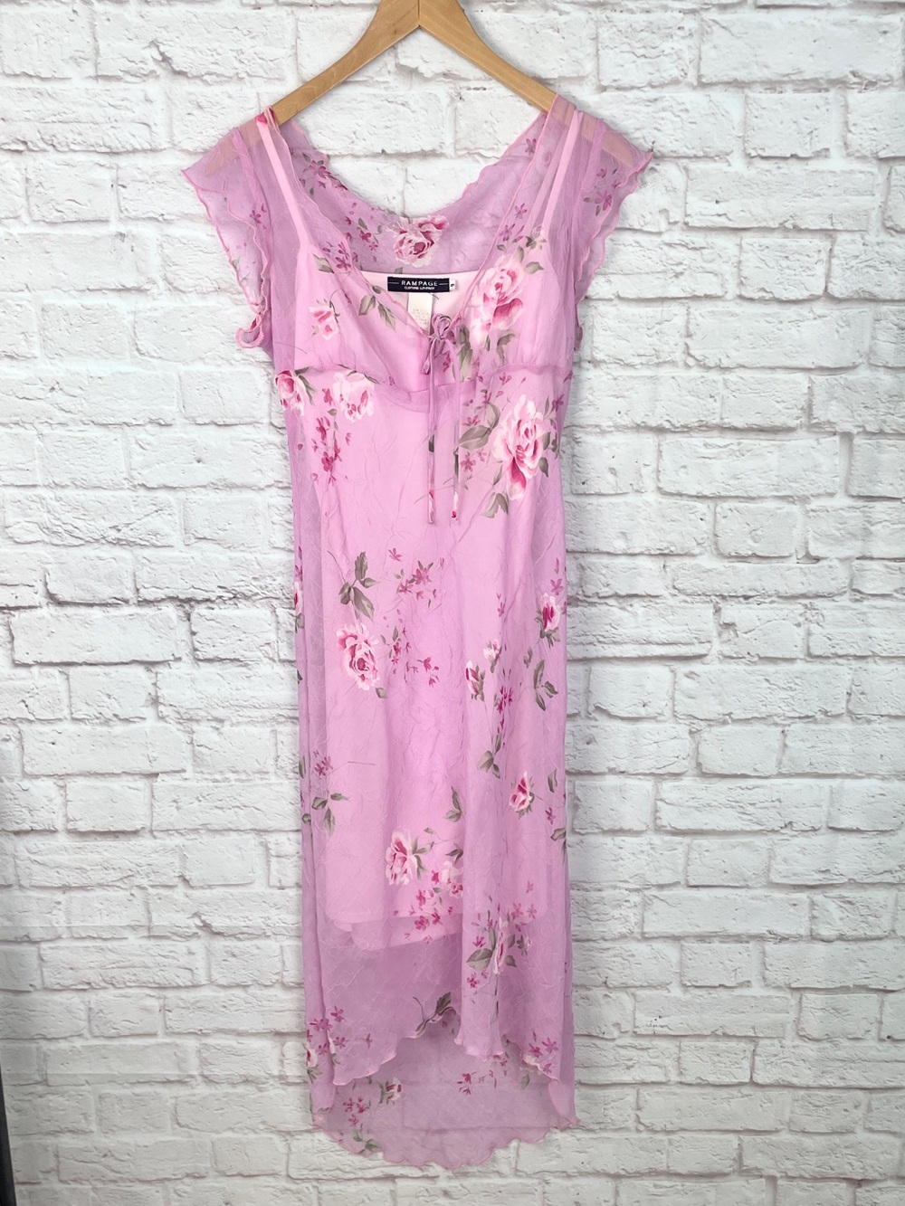 Rampage Y2K Pink Floral Fairy Whimsy Romance Midi Dress Size 9